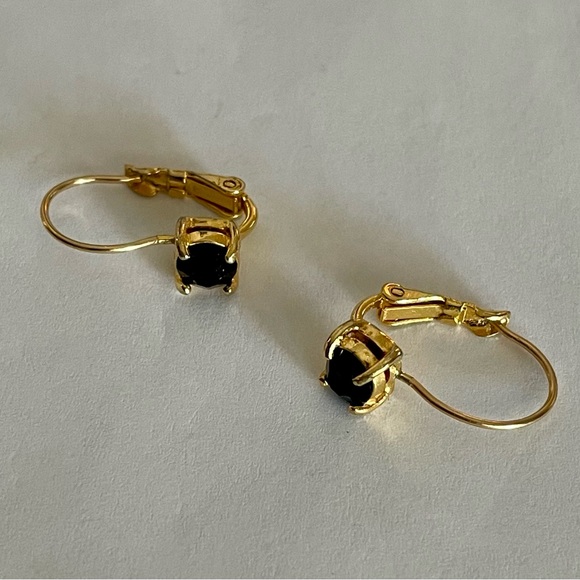 NWOT Petite Black Crystal and Gold Metal Leverback Earrings - Picture 3 of 6